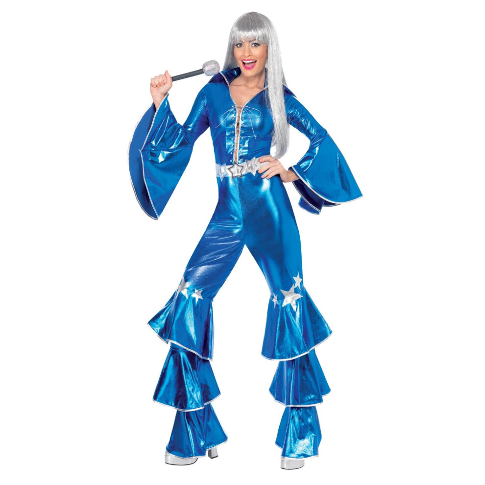 Photos - Fancy Dress Smiffys 70s Dancing Dream Costume, Blue with Lace Up Jumpsuit, 1970's Disco , Adult Dress Up Costumes, World Book