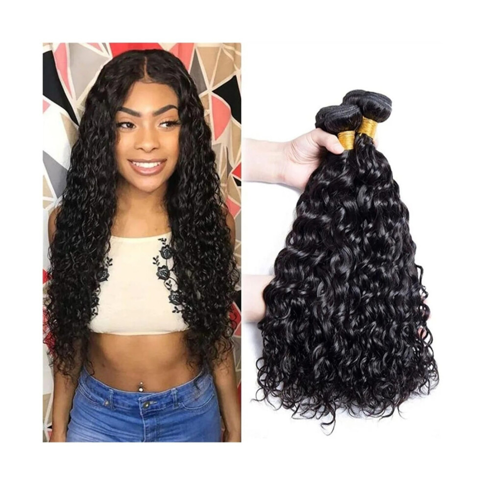 Unisex Black Malaysian Water Wave Hair Bundles 100% Virgin Remy Human Hair Extensions Natural 40 Inches