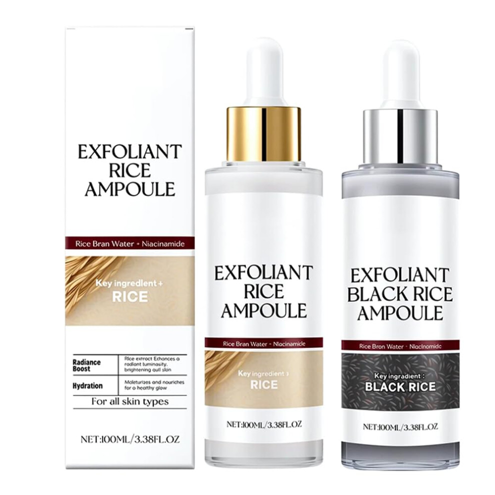 Black/White Rice Exfoliating Serum With And Rice Enzymes, Face And Body Peeling Solution 3.38Oz