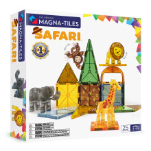 Magna-Tiles Safari Animals 25-Piece Set - 3D magnetic building tiles, Clear Colors