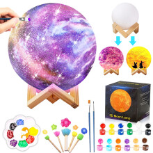 Gytera Paint Your Own Moon Lamp Kit, DIY Lava Lamp Night Light with Plastic Stand, 12 Paint Pots and 5 Stamp Sticks, Space Toys Night Light, Birthday