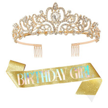 Leixi Birthday Girl Sash & Rhinestone Tiara Set,Birthday Sash and Tiara for Women Birthday Decoration Kit Rhinestone Headband for Girl Glitter Crysta
