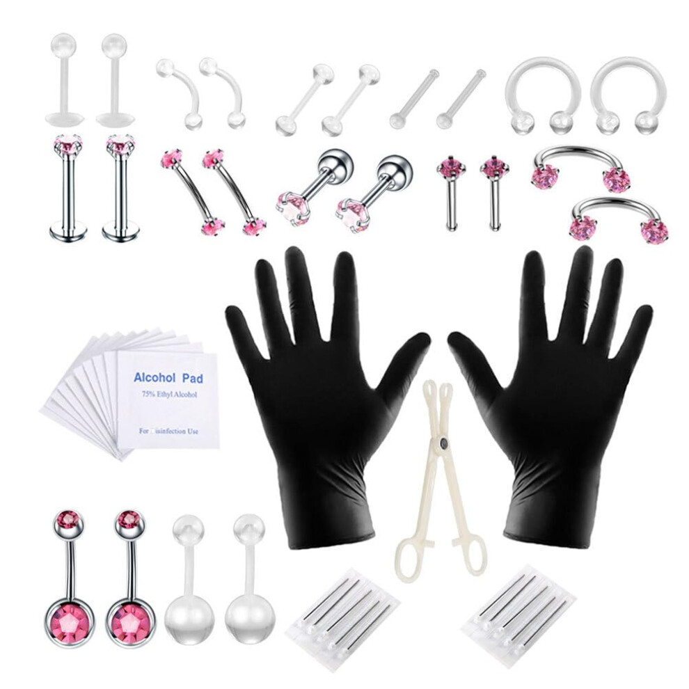 47 Piece Body Piercing Kit Stainless Steel AllinOne Tongue Nose Belly Jewelry Set