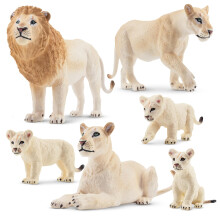 toymany 6PCS White Lion Figurines with White Lion Cubs, Realistic Jungle Animals Figures Family Set Includes Baby Lions, Educational Toy Cake Toppers