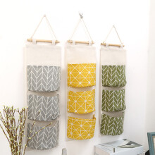 3 Pockets Hanging Storage Bag Over Door Organizer Linen Cotton Waterproof 60x20cm