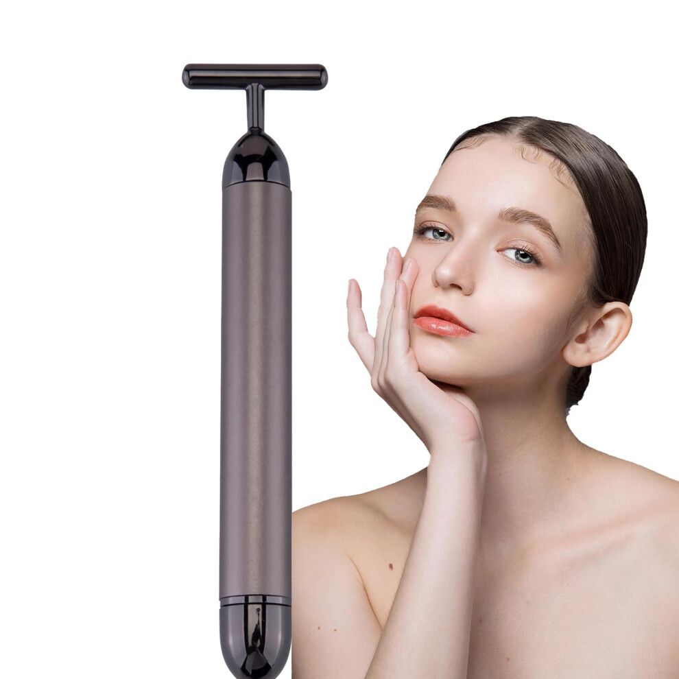 24K Gold T Shape Facial Massager for Skin Firming and Enhanced Serum Absorption, Grey