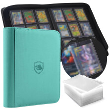 Toploader Binder, Holds 360 Toploaders, 100 Toploaders INCLUDED, 9-Pocket PU Cover Top Loader Binder for 3" x 4" Rigid Toploaders, Ringless Double-Si