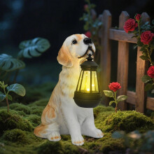 Solar Garden Decor Golden Retriever Statue with Solar Powered Lighting for Outdoor Patio Yard