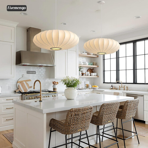 Large White Lantern Pendant Light 23.6 inch, Bubble Design, Adjustable Height for Dining Room 1