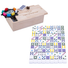 Engelhart - 250127 - Mexican Train Dominoes Set D9 - Small Premium Model - 55 Thick 9mm Dominoes + 8 Colorful Trains - 2 to 4 Players