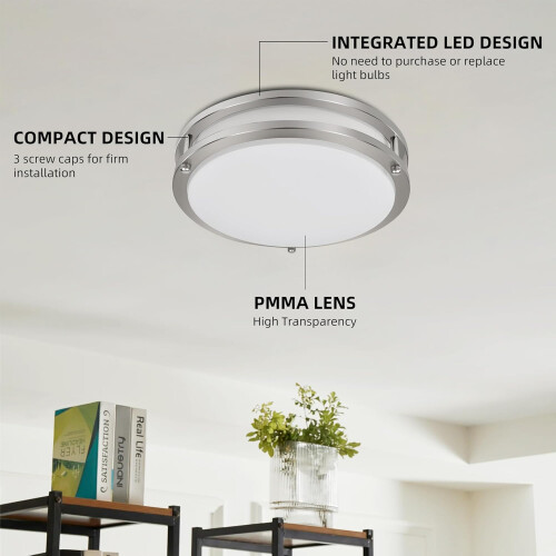 16 Inch Dimmable LED Flush Mount Ceiling Light, Brushed Nickel, Adjustable Color Temp for Bedroom Kitchen 1