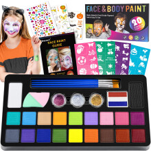 Face Painting Kit, 20 Colors Face Paints for Children, Non-Toxic & Washable Face Piant for Halloween Make Up, Including Glitter, Stencil, Tattoo for