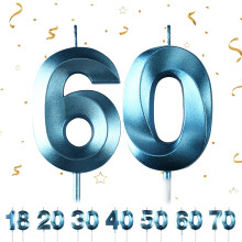 60th Birthday Candles Numbers 60 Birthday Blue Candles for Cake, 3D Diamond Shape Cake Candles Decorations for Birthday Party Wedding Anniversary Cel