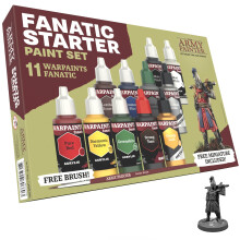 The Army Painter Warpaints Fanatic: Starter Set, 11 x 18 ml Acrylic Paints, incl. Metallics, Wash, Brush-On Primer, 1 Miniature 28 mm & 1 Brush - Min