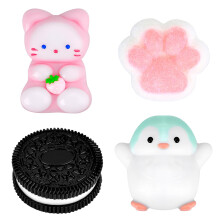 4 PCS Taba Squishy, Cute Cat Paw Penguin Squishies Fidget Toys, Taba Squishies Toy, Fufu Squeeze Soft Stress Relief Sensory for Adults and Kids Chris