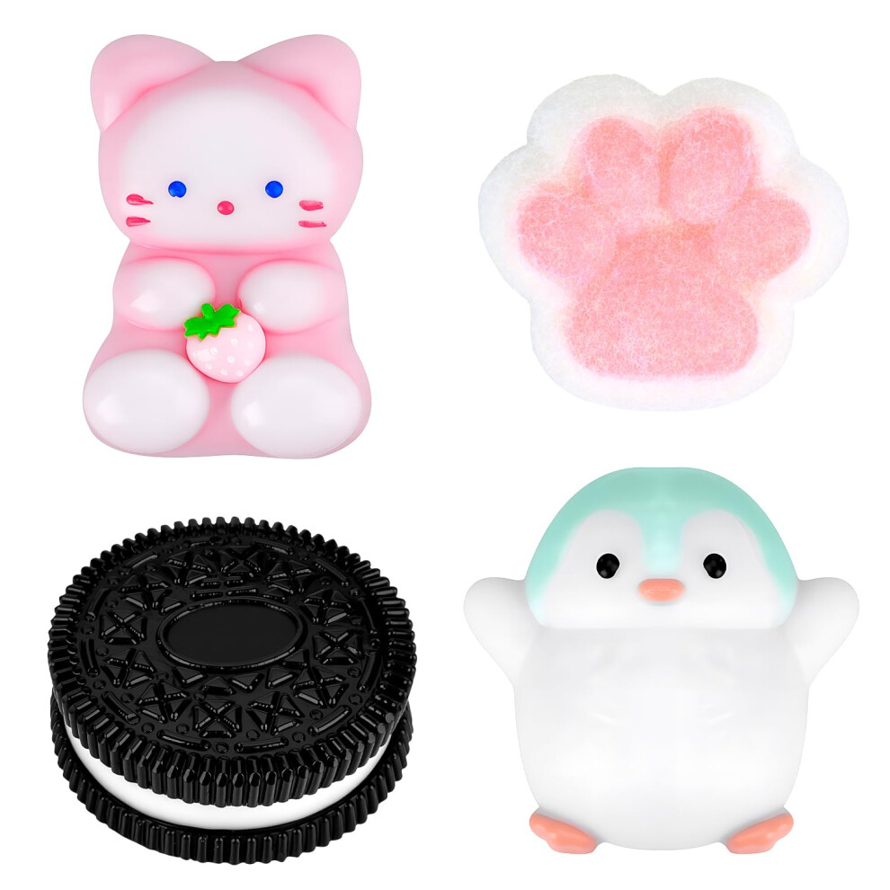 Bukbas 4 Pcs Taba Squishy, Cute Cat Paw Penguin Squishies Fidget Toys, Taba Squishies Toy, Fufu Squeeze Soft Stress Relief Sensory For Adults And Kids Chris