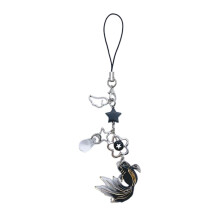 Beaded Phone Lanyard with Fish Star Pendant, Detachable Wrist Strap Keychain for Women Black