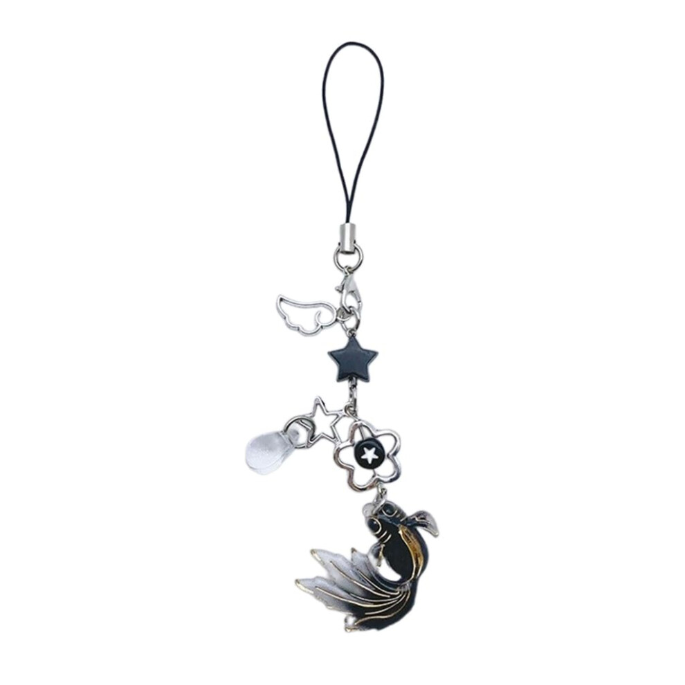 Beaded Phone Lanyard With Fish Star Pendant, Detachable Wrist Strap Keychain For Women Black 9174973737551