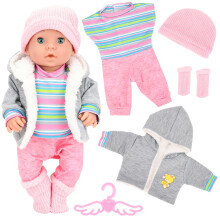 Miunana Sweet Baby Doll Clothes for 14 Inch16 Inch 17 Inch Dolls - 4 Piece Hat, Coat, Socks, Top, Pants & Hanger Set, Handmade Soft Fashion Outfit wi