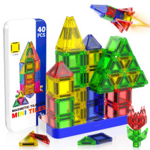 Magneverse Mini Magnetic Tiles Travel Set for Kids, Magnetic Building Blocks with Metal Box, Magnet Toys for Toddlers Kids Ages 1 2 3 4 5 6 7 8 Boys
