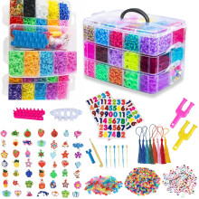 15000+ Loom Bands Kit - Vibrant Colors Loom Bands – Rubber Bands Bracelet Making Kit with A,B,C Beads, Bracelet Connector and Tools with Storage Box