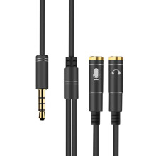 Audio- en microfoonsplitterkabel voor pc, 3,5 mm headsetadapter met vergulde connectoren, premium geluidskwaliteit, slank en draagbaar ontwerp voor