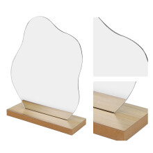 Acrylic Portable Makeup Mirror with Wooden Base, Irregular Design