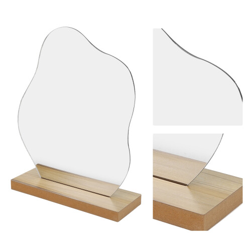 Acrylic Portable Makeup Mirror with Wooden Base, Irregular Design