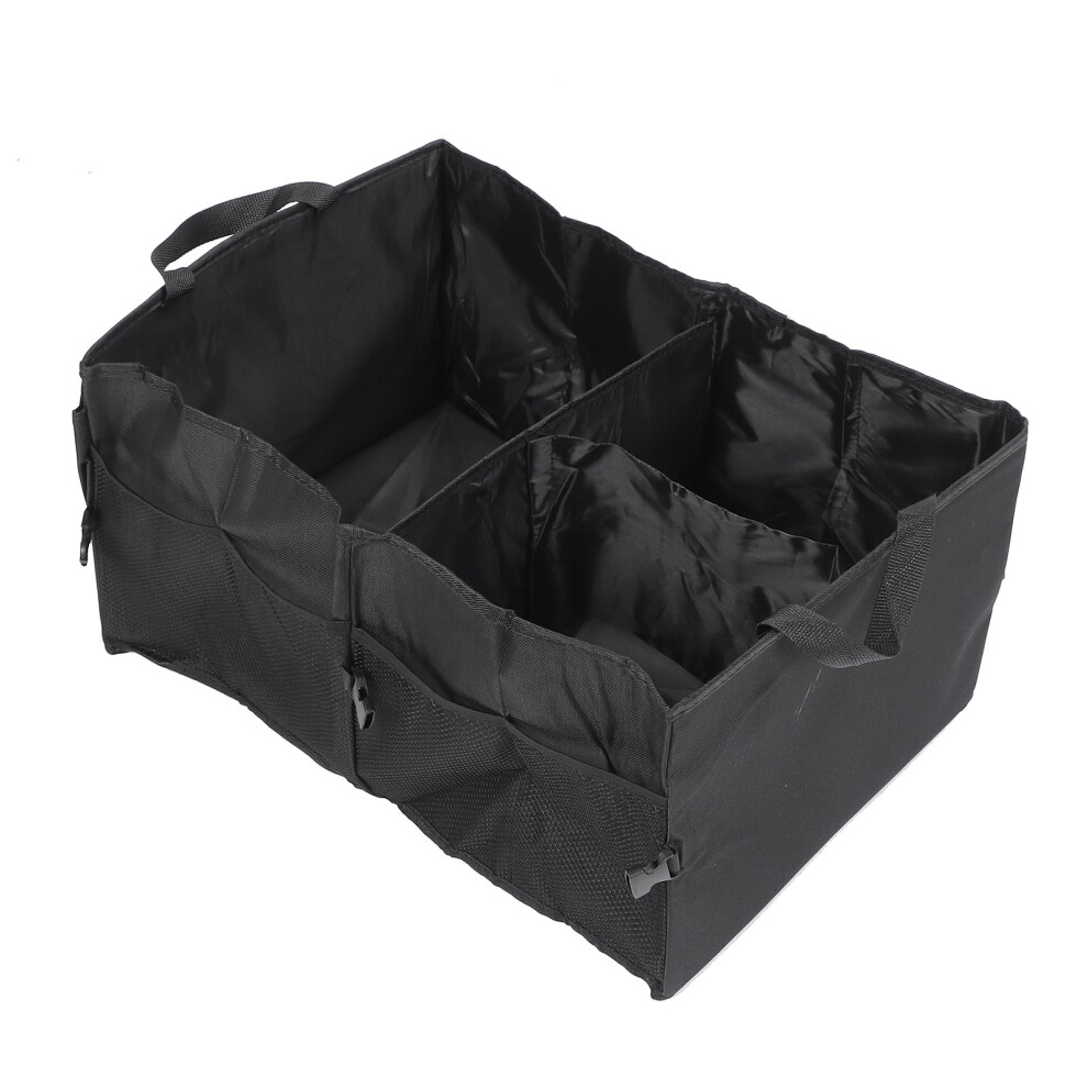 Black Waterproof Car Organizer Foldable Trunk Storage Box With Multi Compartments And Secure Handles For Suv Sedan Truck Mini Van (Black)