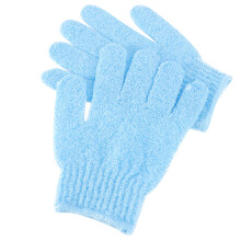 2 Pair Reversible Exfoliating Bath Gloves with Dual Texture, Stretch Fit Body Scrub Mitts Blue