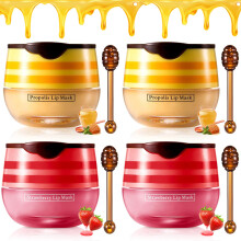 4PCS Strawberry Honey Lip Balm and Hydrating Lip Sleeping Mask for Deep Moisturizing Lip