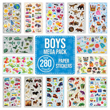 Boys Children Stickers for Scrapbooking, Crafting, Decorating - Over 280 Self Adhesive Paper Stickers 14 Designs - Party Bag Fillers for Kids, Teache