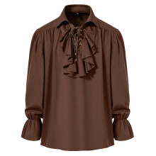 MakingDa Mens Renaissance Pirate Ruffled Frilly Shirt Jabot Collar Victorian Medieval Costume Retro Steampunk Gothic Ruffle Tops-Coffee-L