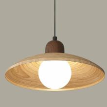 Modern Wood Pendant Light with Adjustable LED, Natural Dome Shade for Kitchen Island