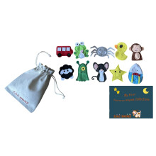 Nursery Rhyme Finger Puppet Set with a little cow hold all bag- Set of 10 including 10 Nursery Rhymes Lyris Collection