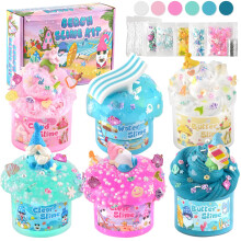 LAWOHO 6 Pack Mermaid Gnomes Slimes, Pink & Blue Slime Kit for Kids with Cloud, Clear, Butter & Water Slime, Fluffy Slime Party Favors, Slime Kits fo