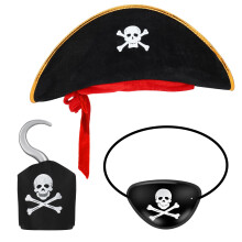 Candcamp 3Pcs Kids Pirate Accessories - Costume With Hat, Eye Patch, Hook - Dress Up for Kids Cosplay