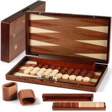 Luxury Handcrafted Wooden Backgammon Set - 16'' Large Folding Travel Board with Oversized Pieces & Storage Box, Premium Two-Player Strategy Game for