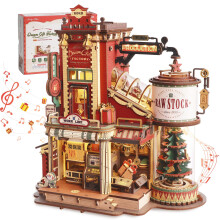 ROKR 3D Wooden Puzzle Music Box Dream Gift Factory DIY Model Kits For Adults To Build Unique Mechanical Christmas House with Lights, Challenging Buil