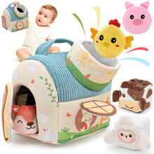 FLEXTRIX Baby Toys 6-12 Months, Farm animals for 1 year old with Rattle, Crinkle Paper, Squeaker, Mirror, Busy Montessori Sensory Toys for Babies Tod