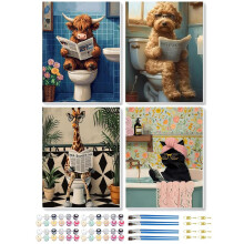 4 Pack Paint by Numbers for Adults, Giraffe Cat Cow Dog Painting by Numbers for Adults Canvas Kits,Animal Adult Paint by Numbers Kits with Frame,DIY