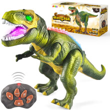 JOYIN LED Light Up Remote Control Dinosaur Walking and Roaring Realistic T-Rex Dinosaur Toys with Glowing Eyes, Walking Movement, Shaking Head For To