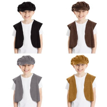 Charlie Crow Victorian Edwardian Urchin costume for kids, two-piece Flat Cap & Waistcoat set. Fits children 3-8 years old. Grey.