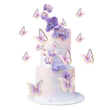 Blumomon 30Pcs Lively 3D Butterfly Cake Topper Decorations Purple Gold Edge Mixed Size Butterfly Cupcake Picks for Girls Women's Happy Birthday Weddi