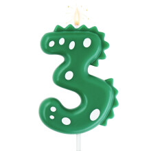 Birthday Candle 3 for Cakes, 7cm Big Size Dinasour Number Candle for Cake Decoration, Dinasour Theme Forest Theme Birthday Party, Green