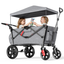 EVER ADVANCED Wagon for Kids to Sit in, Stroller Wagon for 2 Kids with Removable Canopy, Pull Along with Seats 5-Point Harnesses, Portable Push Pull