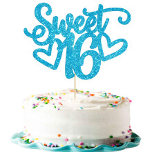 Gyufise 1Pc Sweet Teenager 16 Cake Topper Glitter 16th Birthday Cake Pick for Cheers to 16 Years Old 16th Birthday Party Cake Decorations Supplies Li