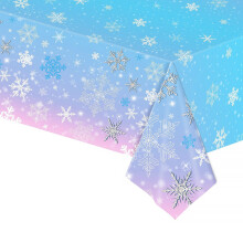 POPOYU 137 x 274cm Frozen Party Snowflake Plastic Tablecloth,Blue Pink Frozen Party Decorations,Frozen Snowflake Table Cover Rectangle for Birthday B