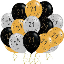 Jwssor 21st Balloon for Men Women,15pcs 21st Birthday Balloon,21st Black Gold Birthday Decoration