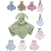 Hoolaroo Personalised Newborn Comforter Baby Teddy - Embroidered Comforter Bunny Toy Personalised Baby Gifts for Girls and Boys Presents Blanket 0-6